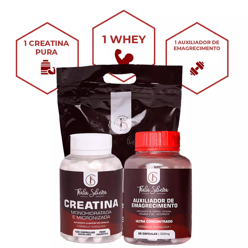 KIT Whey + Creatina + Auxiliador de Emagrecimento